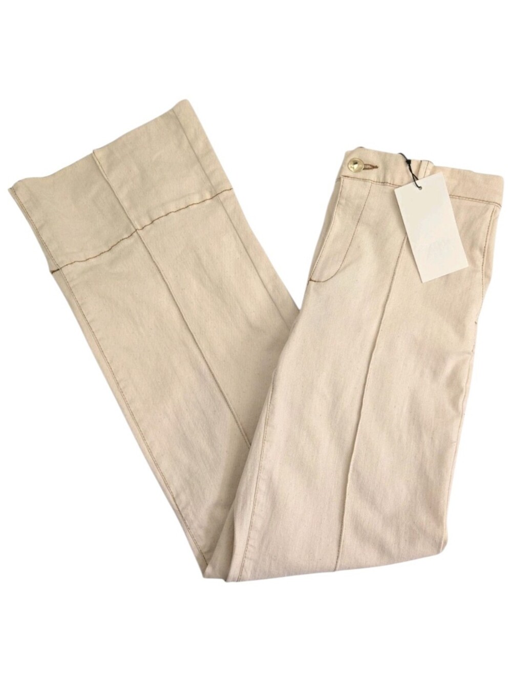 Zara Marine Straight Wide Leg Jeans Small Ivory Contrast Stitch Mid Rise NWT